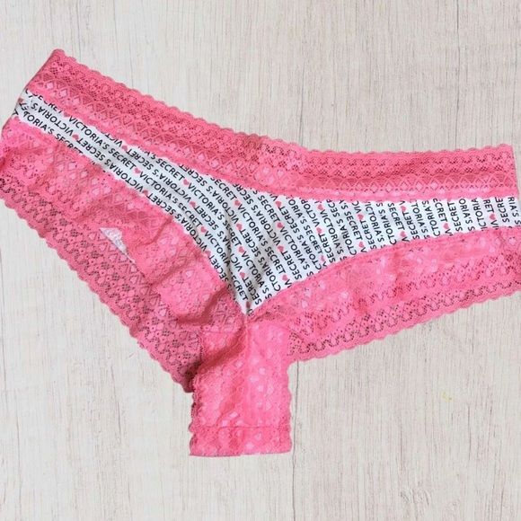 VICTORIA'S SECRET sz Medium HEART LOGO LACE VINTAGE RARE CHEEKY PANTIES - Picture 1 of 4